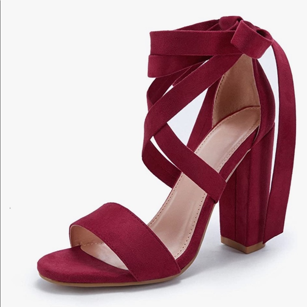 8.5 Wine Red Lace Up Suede 3 inch Block Heel